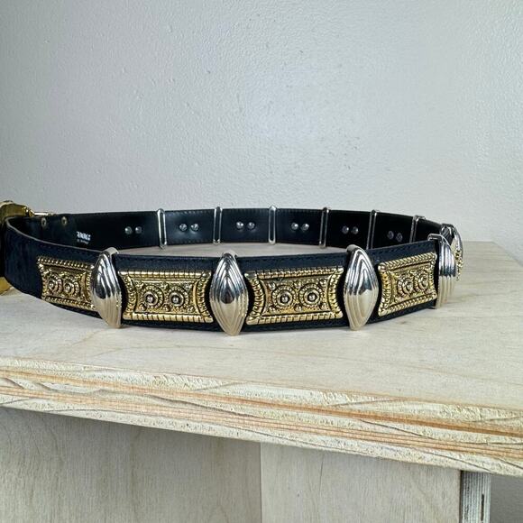 Nanni Vtg Women’s Belt Concho Black Leather 80s Made in Italy Avant Garde Glam - Picture 6 of 10